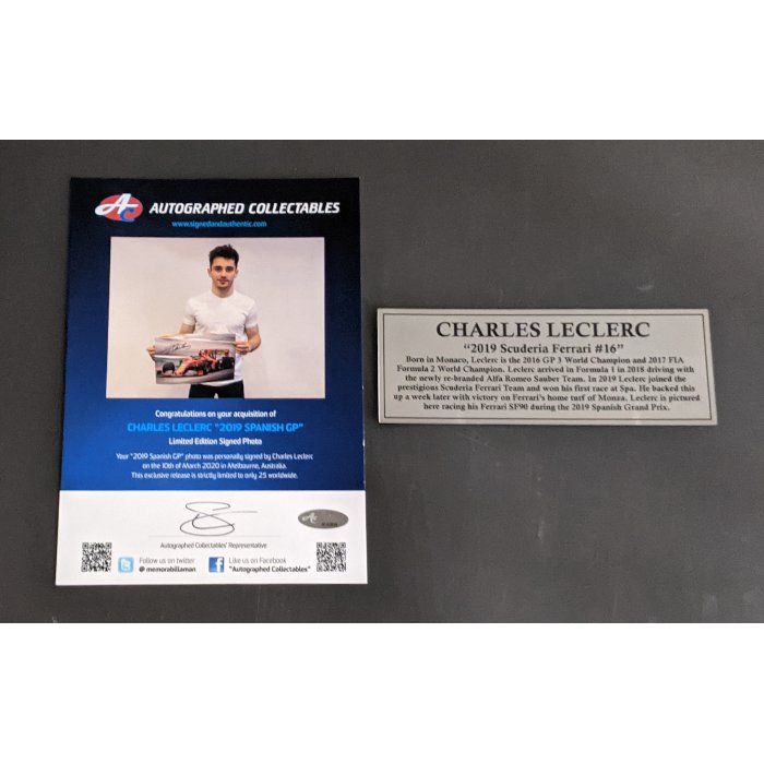 Charles Leclerc Photo COA & Plaque