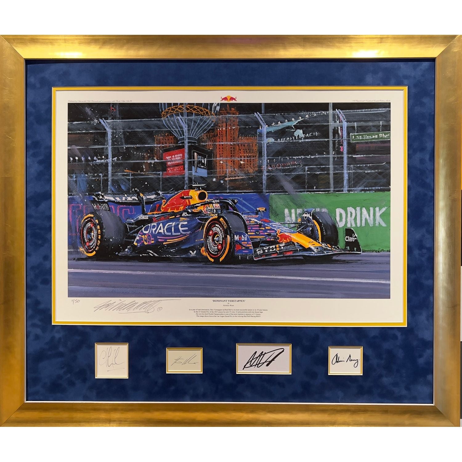 Dominant Verstappen Framed Print #1 with 4 Autographs