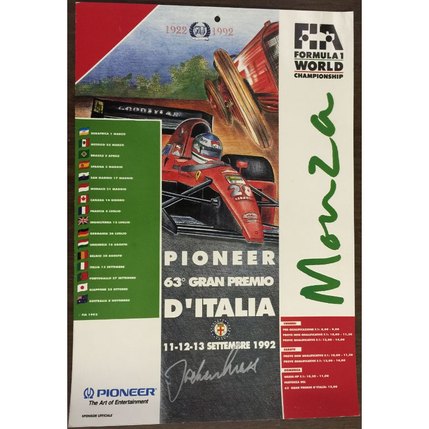 1992 Italian GP Autographed Poster