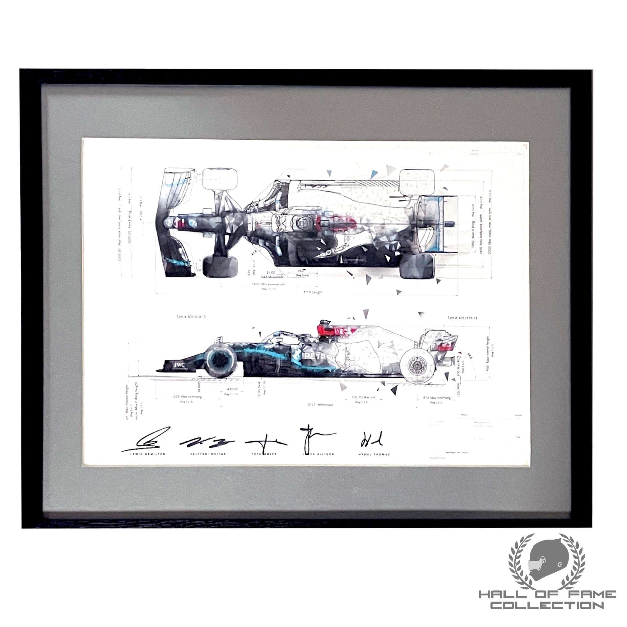2020 Lewis Hamilton Valtteri Bottas Toto Wolff James Allison Hywel Thomas Signed Mercedes W11 F1 Print