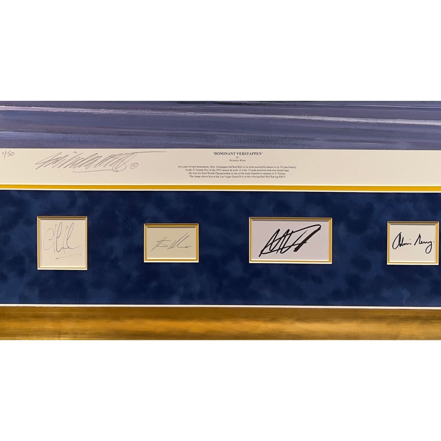 Dominant Verstappen Framed Print #1 with 4 Autographs - Detail