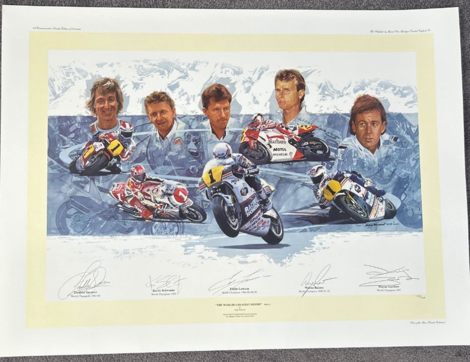 The World's Greatest Riders Part 2 Signed by Freddie Spencer, Kevin Schwantz, Wayne Rainey, Eddie Lawson, and Wayne Gardner