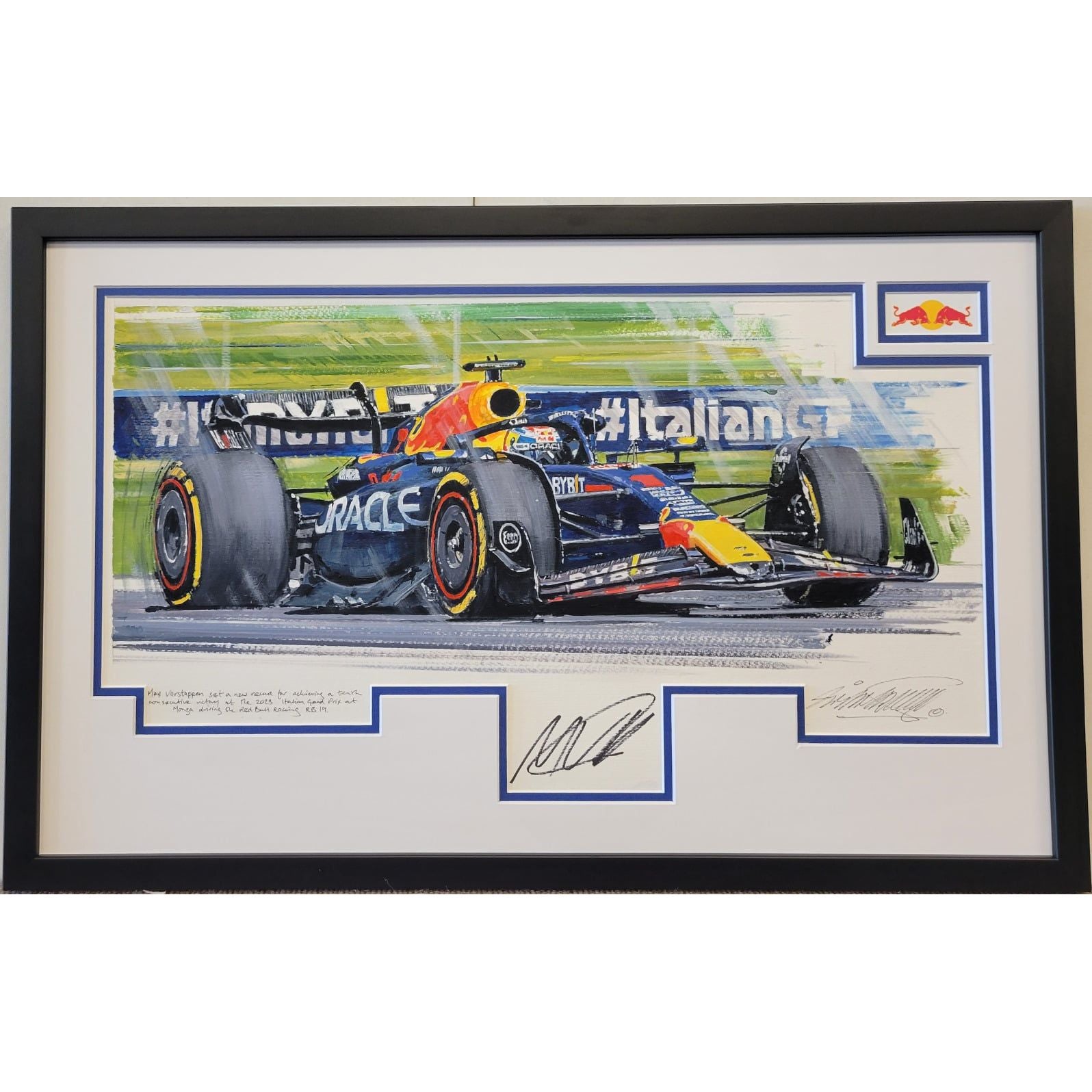 Verstappen Autographed 2023 Italian GP Framed Painting - Nicholas Watts