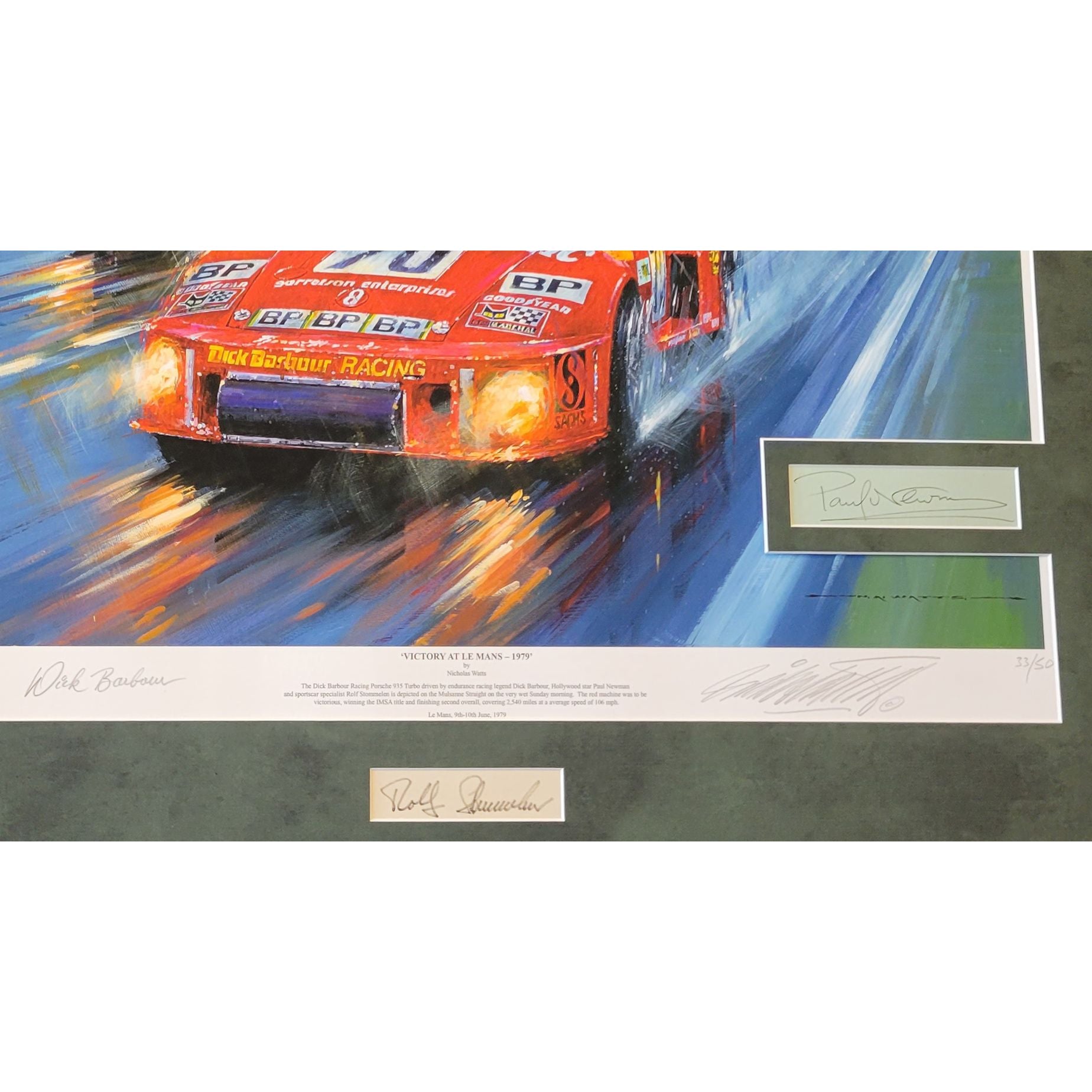 Victory at Le Mans 1979 Framed with Autographs – Nicholas Watts – Signature Detail