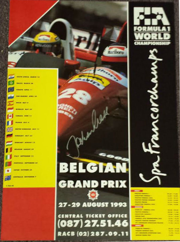 1993 Belgium GP Poster Autographed by Jochen Mass