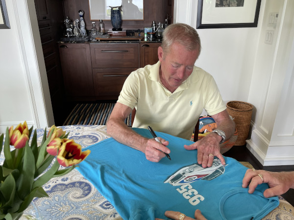 Hurley Haywood Signing Brumos Porsche T-shirt for Freck's Auto Art