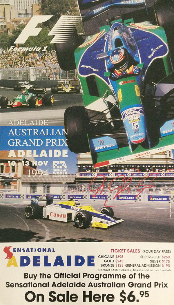 1994 Adelaide Australian Grand Prix Poster Signed by Schumacher
