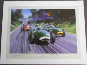 British Racing Green Signed by Moss, Brooks, Costin & Fangio