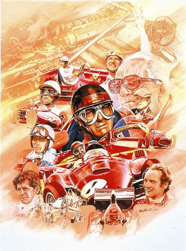 Ferrari Anniversary Signed by Hill, Surtees, Scheckter & Lauda