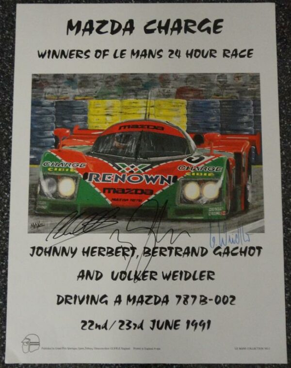Mazda Charge Poster Autographed by Herbert, Gachot, and Weidler