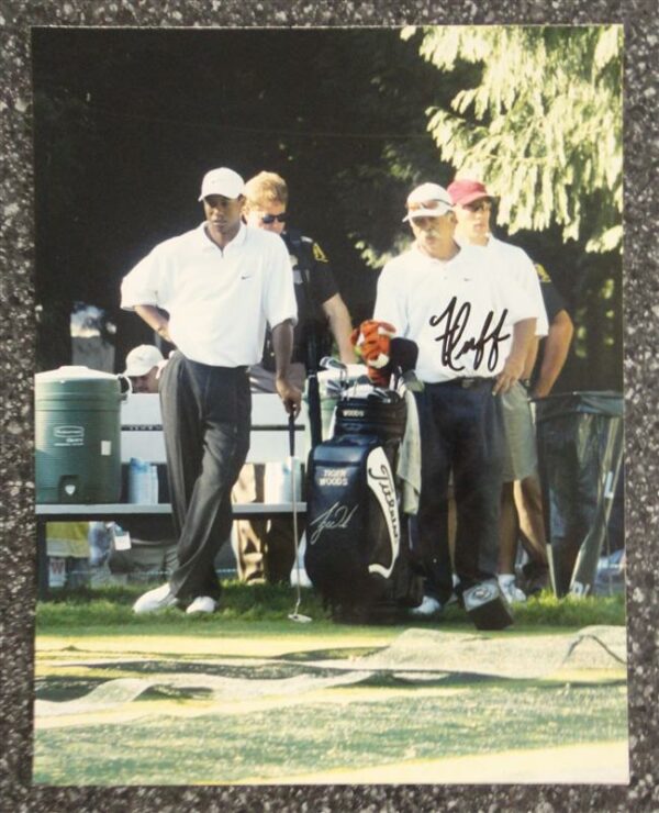 Tiger Woods and Fluff Cowan Autographed Photo
