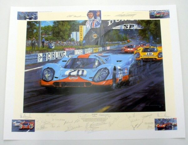 Le Mans Steve McQueen Print Signed by 21 Drivers