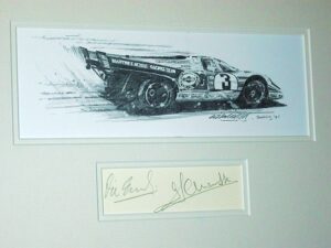 Porsche 917, Sebring 1971 Original Pencil Study with Elford & Larrousse Autographs