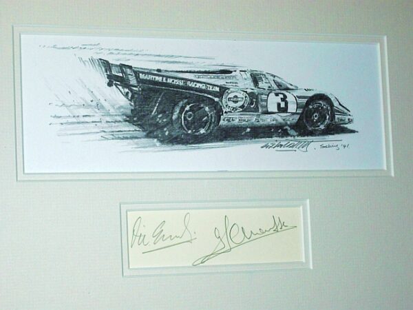 Porsche 917, Sebring 1971 Original Pencil Study with Elford & Larrousse Autographs