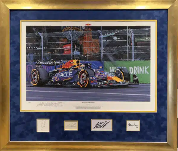 Dominant Verstappen Framed Print #1 with 4 Autographs
