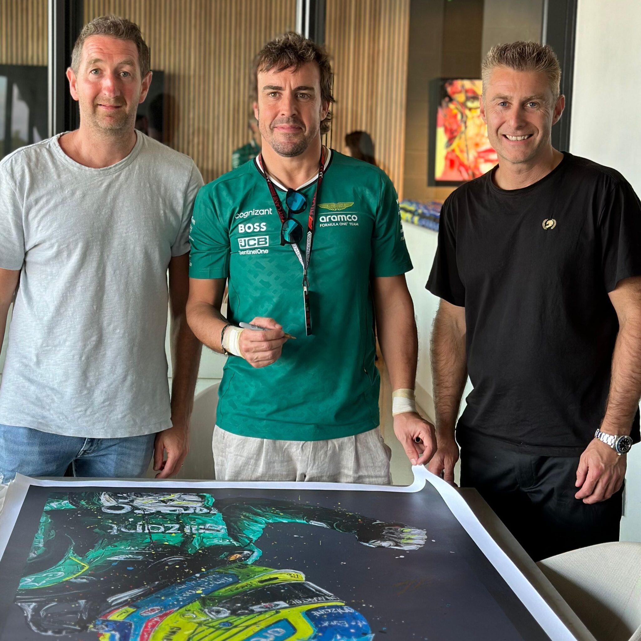 2023 Fernando Alonso Signed Aston Martin Hand Embellished Portrait Print Paul Oz Artwork - Image 5