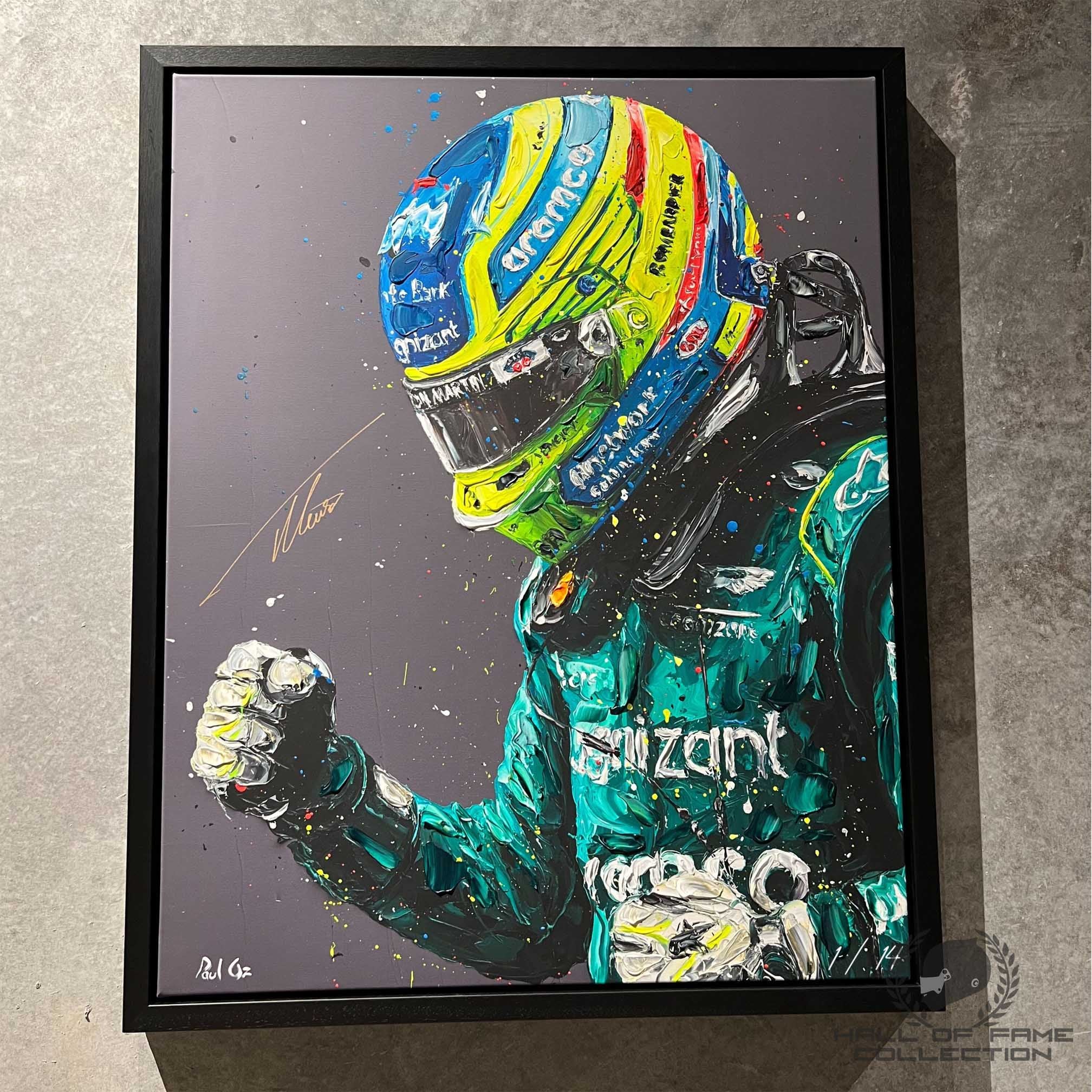 2023 Fernando Alonso Signed Aston Martin Hand Embellished Portrait Print Paul Oz Artwork - Image 6