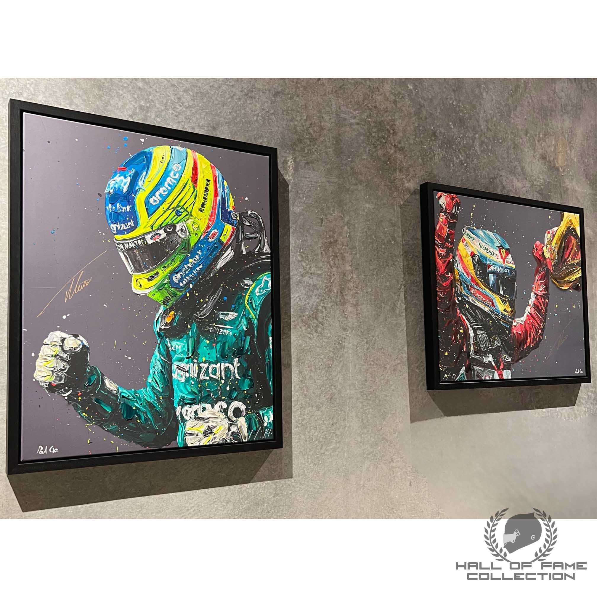 2023 Fernando Alonso Signed Aston Martin Hand Embellished Portrait Print Paul Oz Artwork - Image 7
